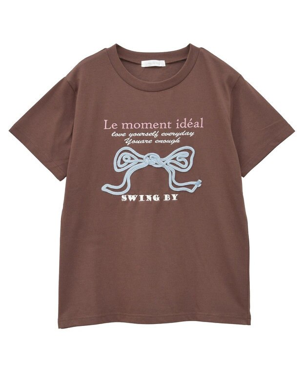 Green Parks ・ｓｗｉｎｇ　ｂｙ　リボンモチーフコード刺繍ＴＥＥ Brown