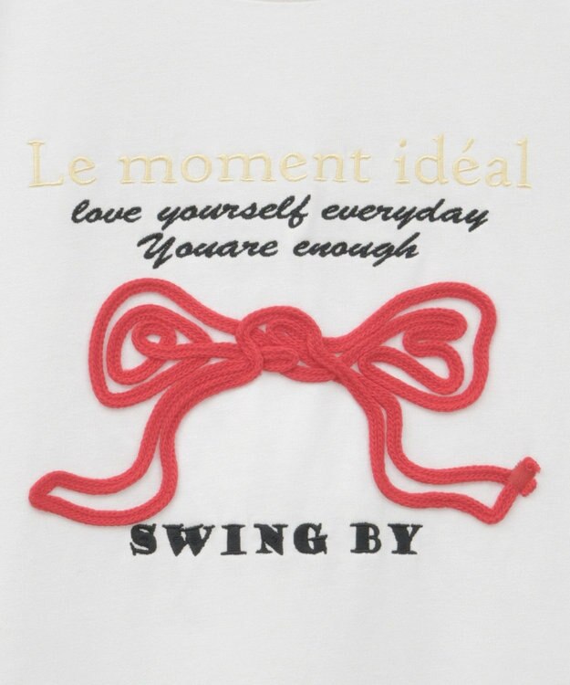 Green Parks ・ｓｗｉｎｇ　ｂｙ　リボンモチーフコード刺繍ＴＥＥ Off White