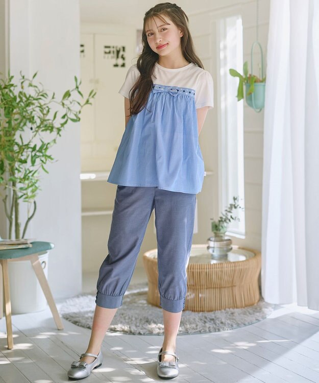 組曲 KIDS 【150-170㎝】 フラワーリボンチュニック サックスブルー