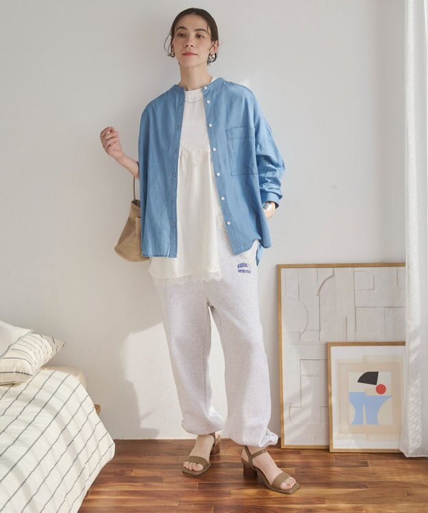 WEGO 【ANGIE VINTAGE】シアーデニムバンドカラーシャツ サックス