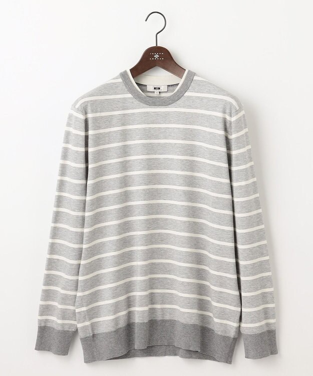 JOSEPH ABBOUD 【キングサイズ・チクチクしない/イージーケア/3シーズン対応】ハイカウントSNOWY ボーダー ニットＴ ライトグレー系2