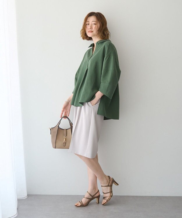 YECCA VECCA バルーン袖スキッパーシャツ Dark Khaki