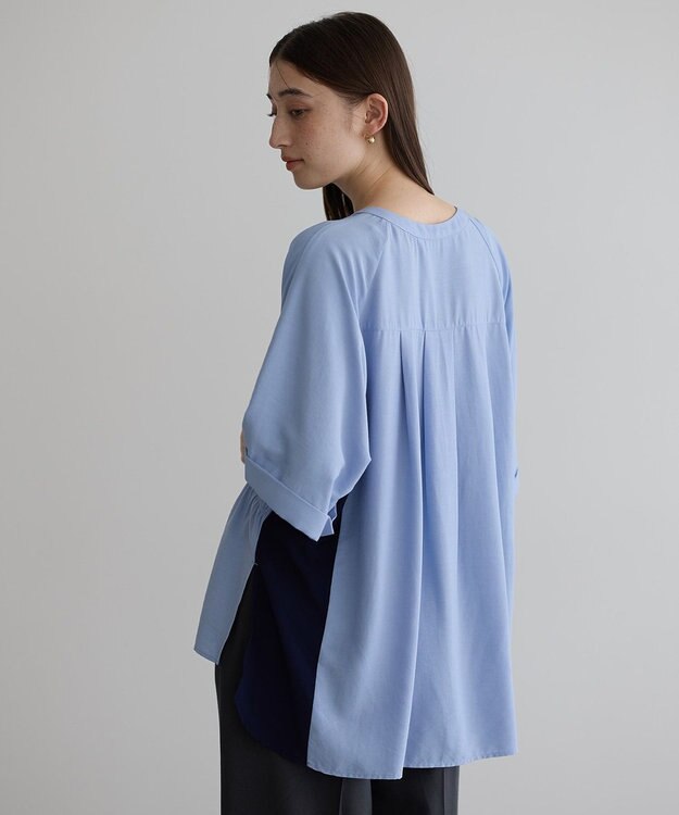 YECCA VECCA ギャザーデザイン配色シャツ Sax