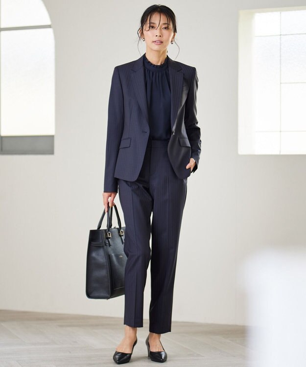 23区 【セットアップ対応】ラフィーネウール テーパードパンツ ネイビーストライプ