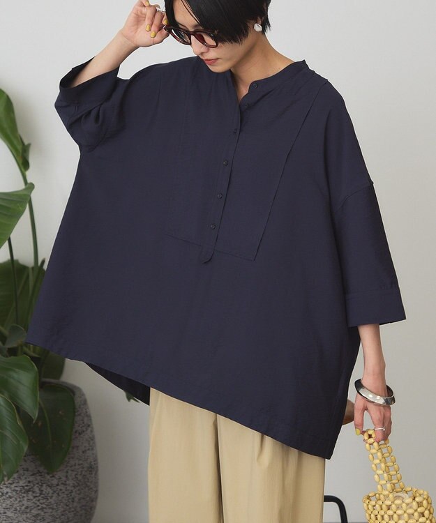 AMERICAN HOLIC 【WEB限定】接触冷感バンドカラーシャツチュニック Navy