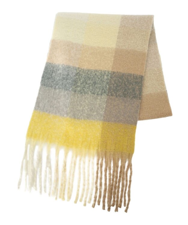 Green Parks ・ｆｕｒｒｙ　ｒａｔｅ　グラデーションチェックマフラー Yellow