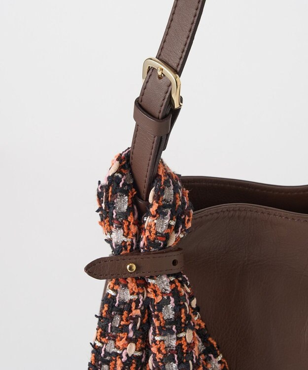 russet ツイードスカーフ付きレザー2WAYショルダーバッグ(CE-1632) D.Brown