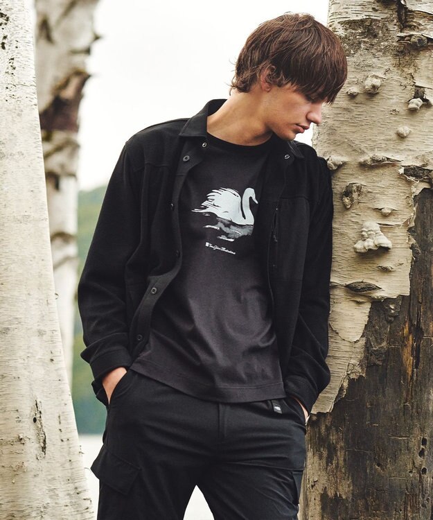 JOSEPH ABBOUD MOUNTAIN 【テーム・ヤルヴィモチーフ】プレーティング天竺 ロングTシャツ ブラック×スワン