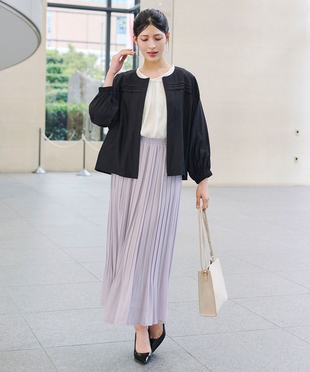 Tiaclasse L 【洗える】リボンカラーパフスリーブブラウス オフホワイト