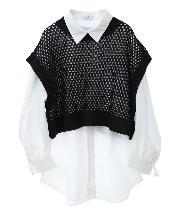 earth music&ecology ＳＥＴ２点メッシュベスト＋シャツ Black