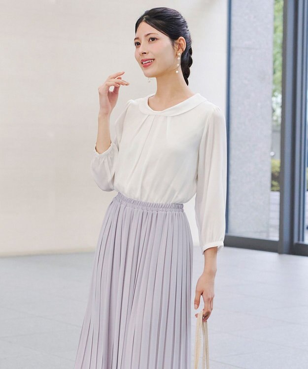 Tiaclasse L 【洗える】リボンカラーパフスリーブブラウス オフホワイト