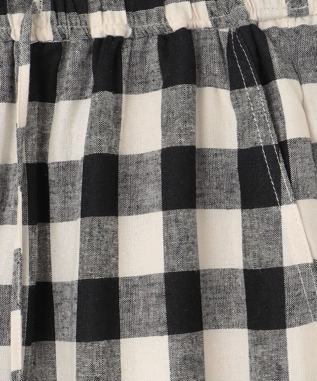 ANY 【ウエストゴム】リネンレーヨンワイドパンツ ブロックチェック