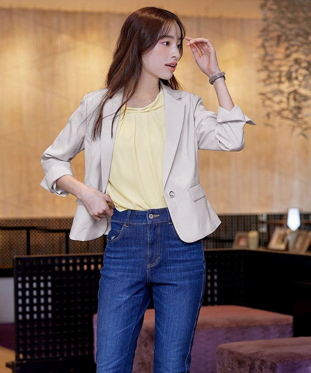 Tiaclasse L 【洗える】リボンカラーパフスリーブブラウス イエロー