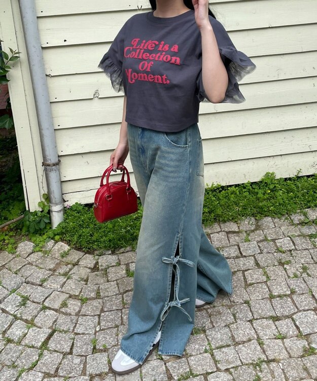 WEGO 【ウエストゴム/楽ちん】サマーデニムサイドリボンパンツ デニム中濃加工色