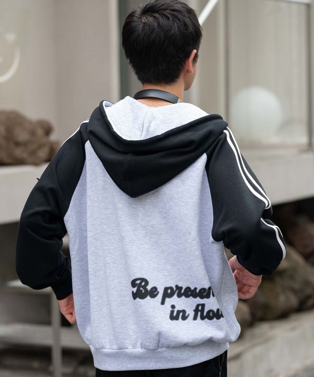 WEGO 【ユニセックス着用ITEM】ラインラグランZIPパーカー アッシュグレー