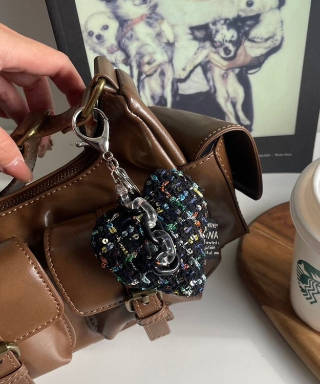 WEGO ツイードビッグハートキーホルダー ブラック