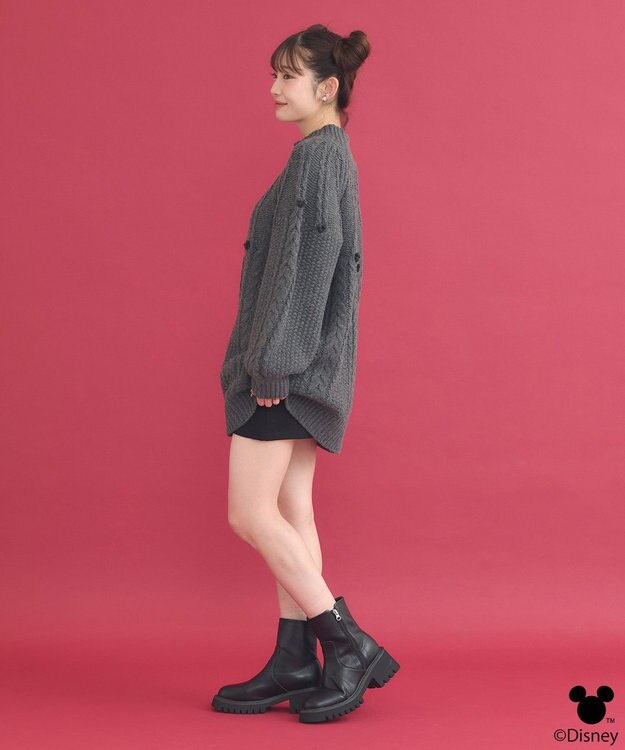 earth music&ecology Disney/ポイントミッキーケーブルニット チャコールグレー