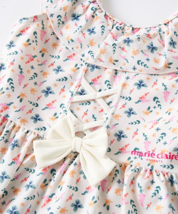 OP／FILA 【marie claire ENFANTS】小花柄編上げAライン水着 オフホワイト