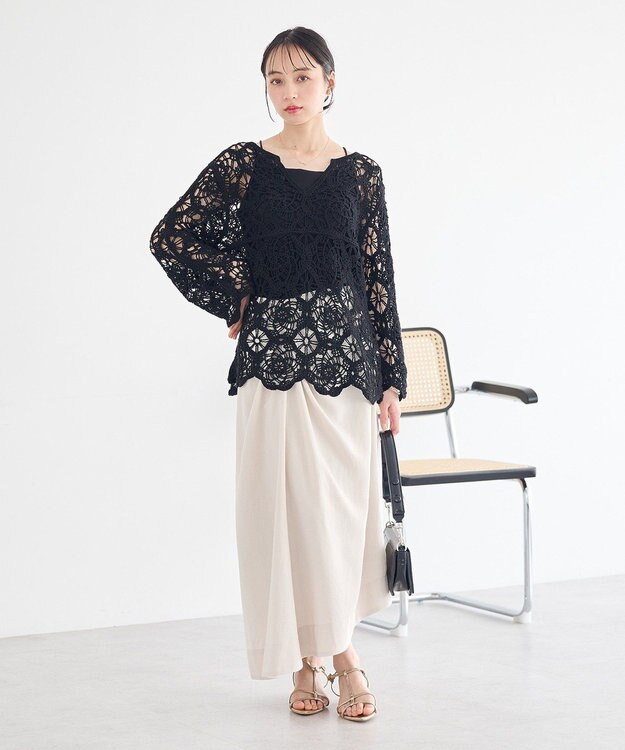 earth music&ecology クロシェ風プルオーバー Black