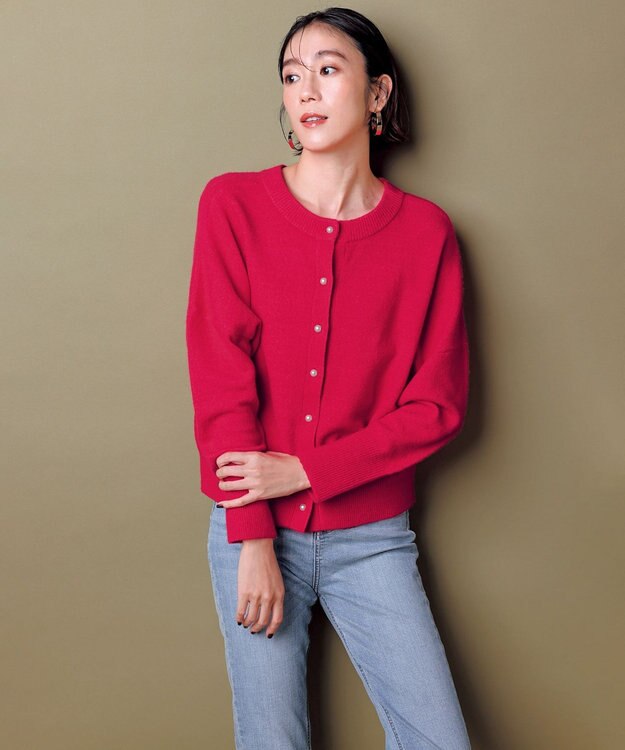 UNFILO 【新色追加/洗える】ふわふわニット パールボタンカーディガン マゼンタ