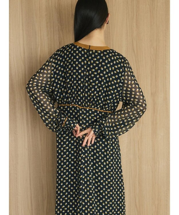 Green Parks armonia．ドットプリントパイピングワンピース Black