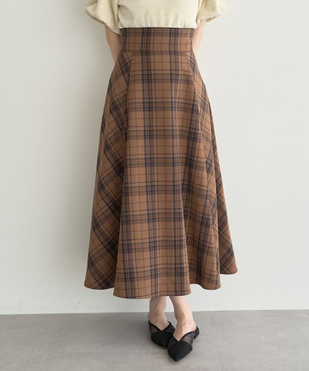 earth music&ecology バックレースアップチェックスカート Camel
