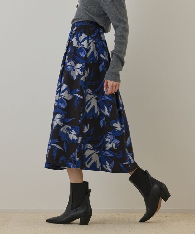 GRACE CONTINENTAL ラメフラワージャガードスカート ブルー