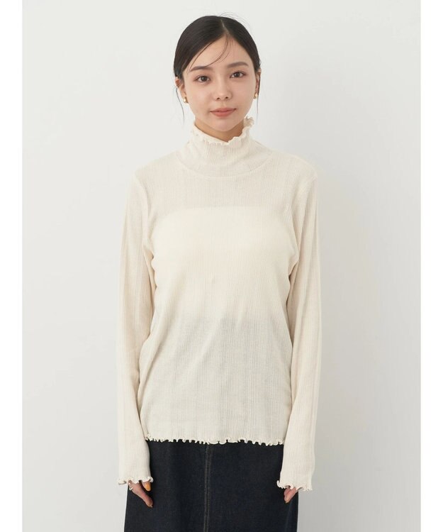 earth music&ecology コットンシアータートルネックプルオーバー Ivory