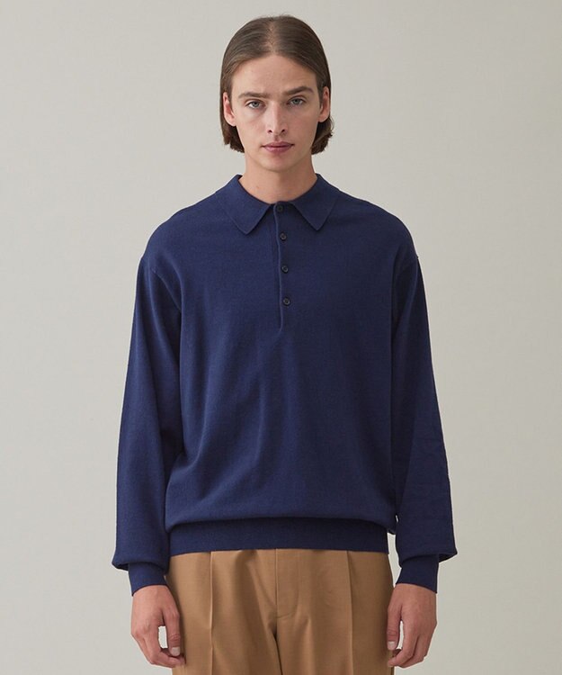 UNFILO MENS ライトウォーム ニットポロ ネイビー