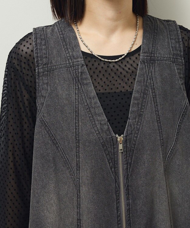 Green Parks ・ＳＵＧＡＲ　ＳＰＯＯＮ　Ｗ－ＺＩＰデニムミニワンピ Black