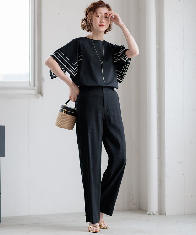 23区 S 【CLASSY.6月号掲載/洗える】リネンレーヨンストレッチ ワイドパンツ ブラック系