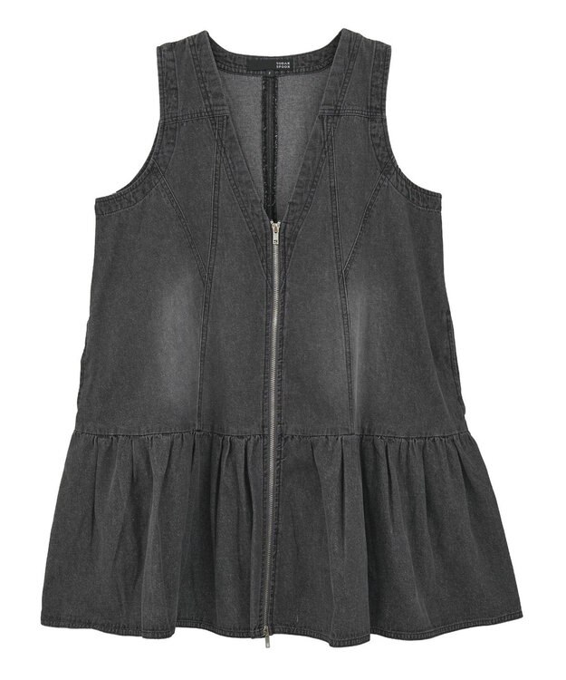 Green Parks ・ＳＵＧＡＲ　ＳＰＯＯＮ　Ｗ－ＺＩＰデニムミニワンピ Black