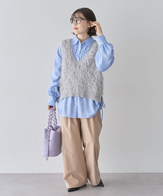 Green Parks ラメ入り毛足ニットベスト Gray