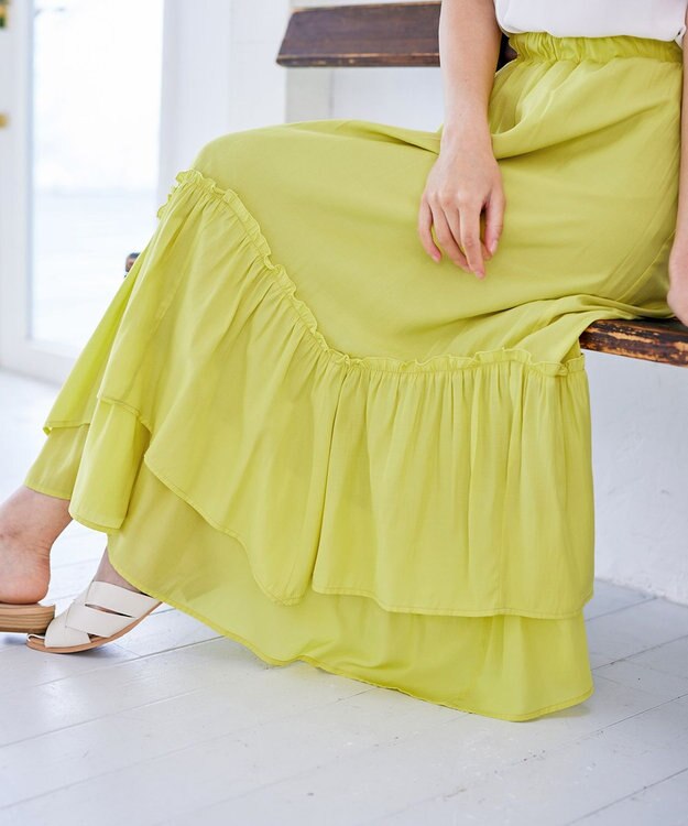Tiaclasse 【洗える】ギャザーフリルティアードスカート イエロー