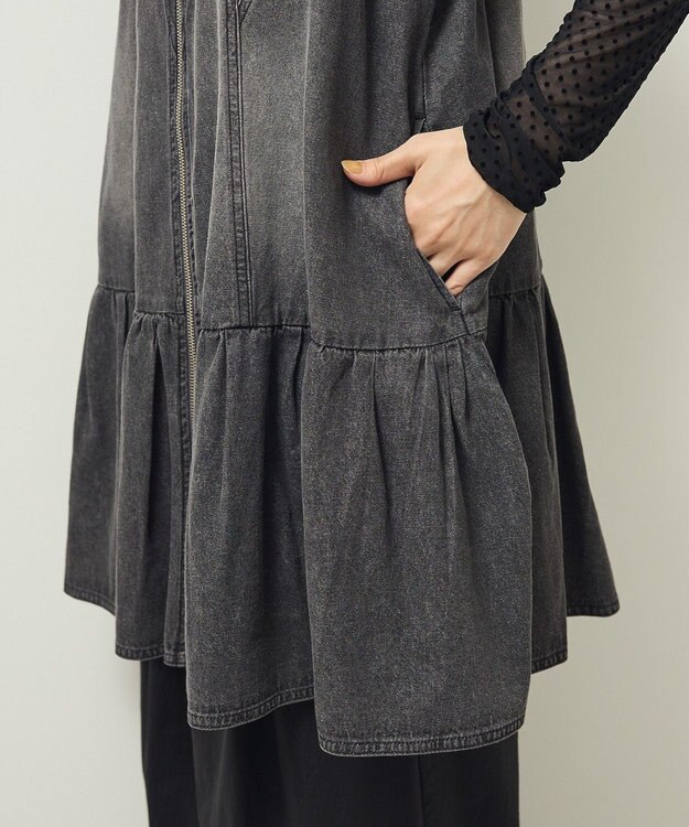 Green Parks ・ＳＵＧＡＲ　ＳＰＯＯＮ　Ｗ－ＺＩＰデニムミニワンピ Black