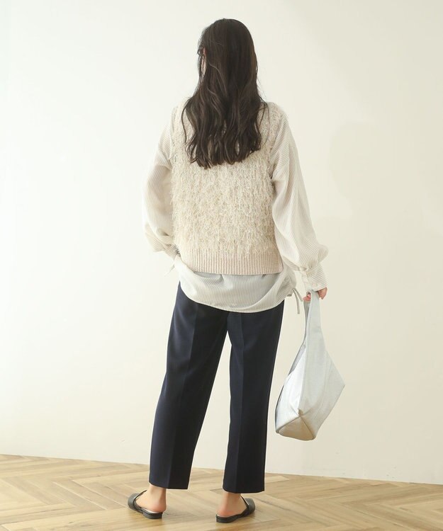 Green Parks ラメ入り毛足ニットベスト Ecru