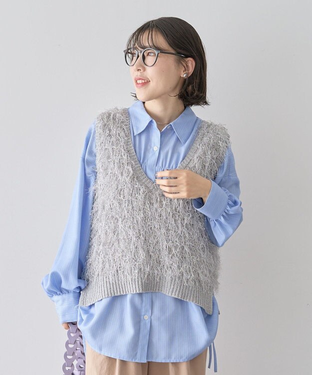 Green Parks ラメ入り毛足ニットベスト Gray