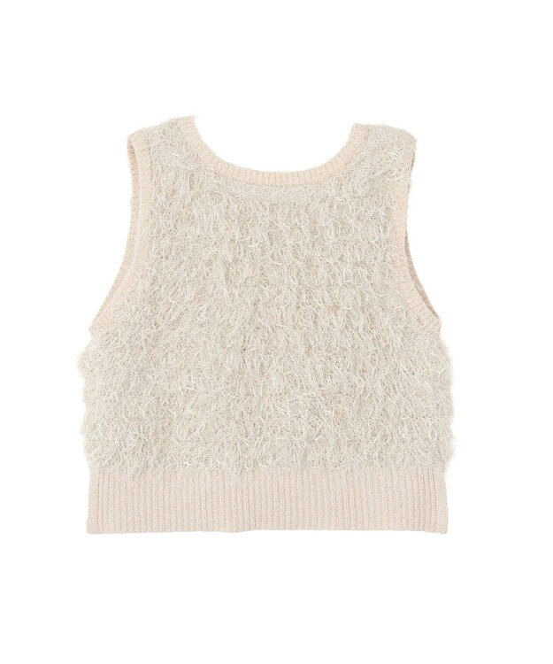 Green Parks ラメ入り毛足ニットベスト Ecru