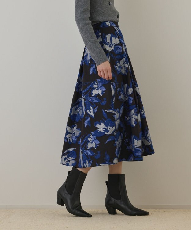 GRACE CONTINENTAL ラメフラワージャガードスカート ブルー