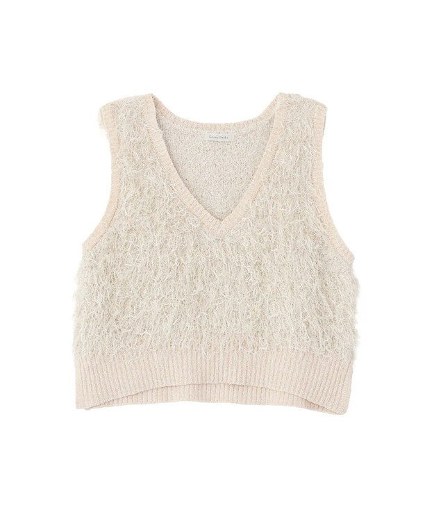 Green Parks ラメ入り毛足ニットベスト Ecru