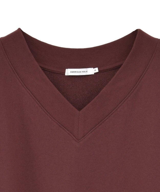 AMERICAN HOLIC Vネックワンポイントロゴスウェットプルオーバー Bordeaux