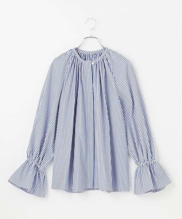 #Newans 【洗濯機可】フルギャザーブラウス ブルーストライプ