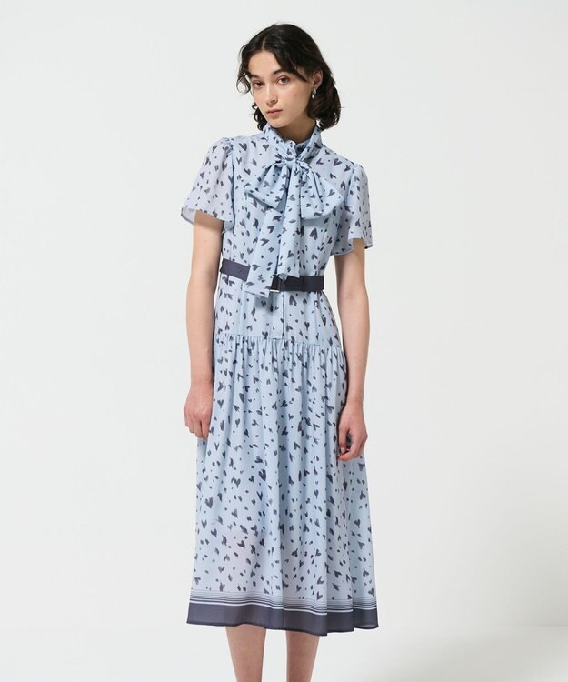 GRACE CONTINENTAL ハートレオパードプリントワンピース ブルー