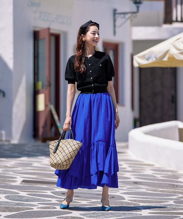 Tiaclasse 【洗える】ギャザーフリルティアードスカート ブルー