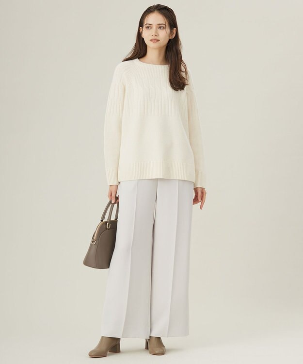 モガ　カシミヤウール　ケーブル編みニットプルオーバー　オフ白　2 M相当 洗える】ウールカシミヤブレンドケーブル ニット / 自由区