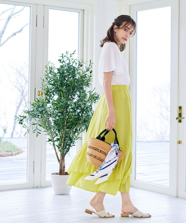 Tiaclasse 【洗える】ギャザーフリルティアードスカート イエロー