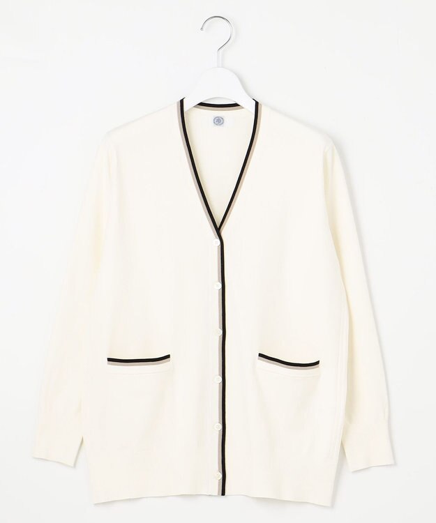 J.PRESS LADIES L 【洗える】RAYON STRETCH PLAIN Vネック カーディガン ホワイト系
