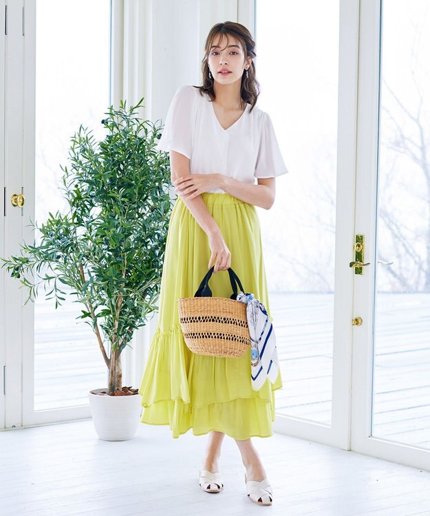 Tiaclasse 【洗える】ギャザーフリルティアードスカート イエロー
