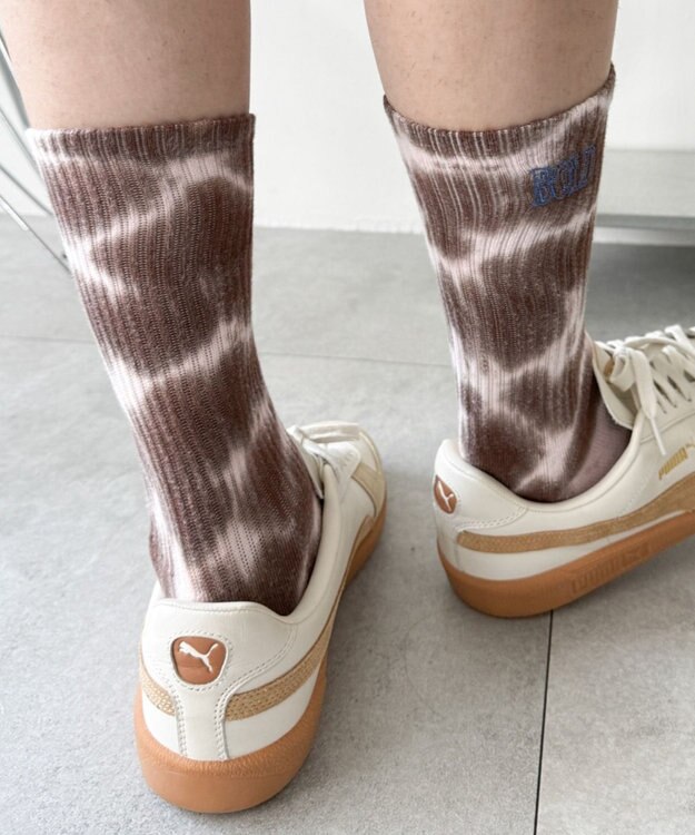 WEGO 刺繍ロゴタイダイソックス ブラウン