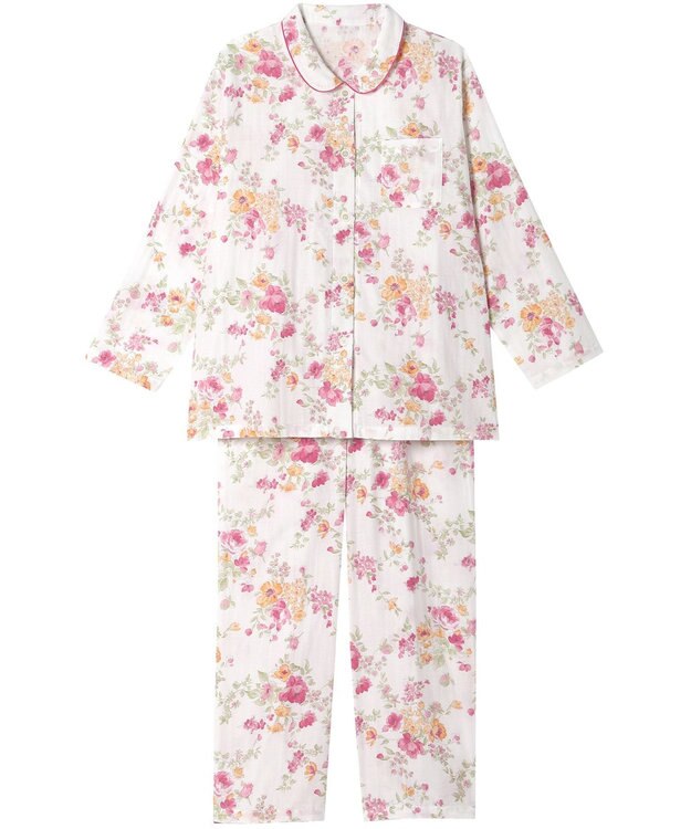 Wing パジャマ 長袖 長ズボン 綿100％ 二重ガーゼ素材 レディース EP7033 ウイング／ワコール ホワイト